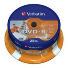 Диск DVD-R Verbatim 4.7Gb 16X CakeBox 25шт Printable (43538) K0002003
